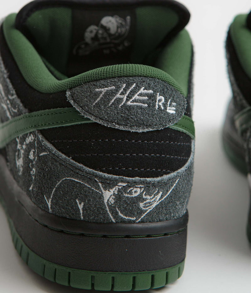 Nike SB x There Skateboards Dunk Low Shoes in Black and Gorge Green and Summit White