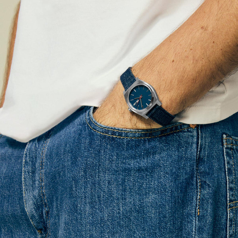 Nixon Medium Time Teller Denim Watch - Silver/Indigo/Denim
