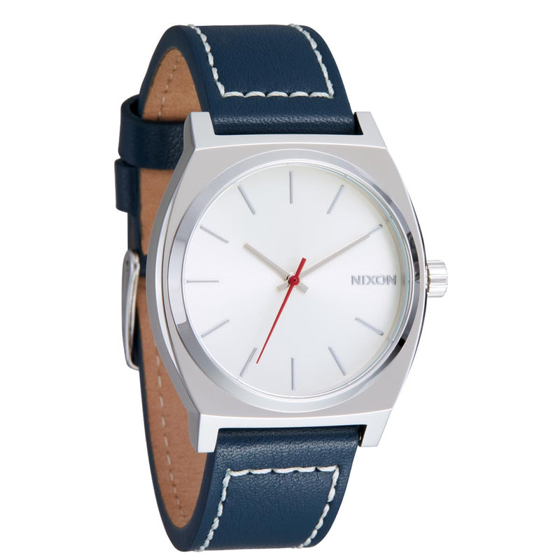 Nixon Time Teller Leather Watch - Silver/Cloud/Indigo