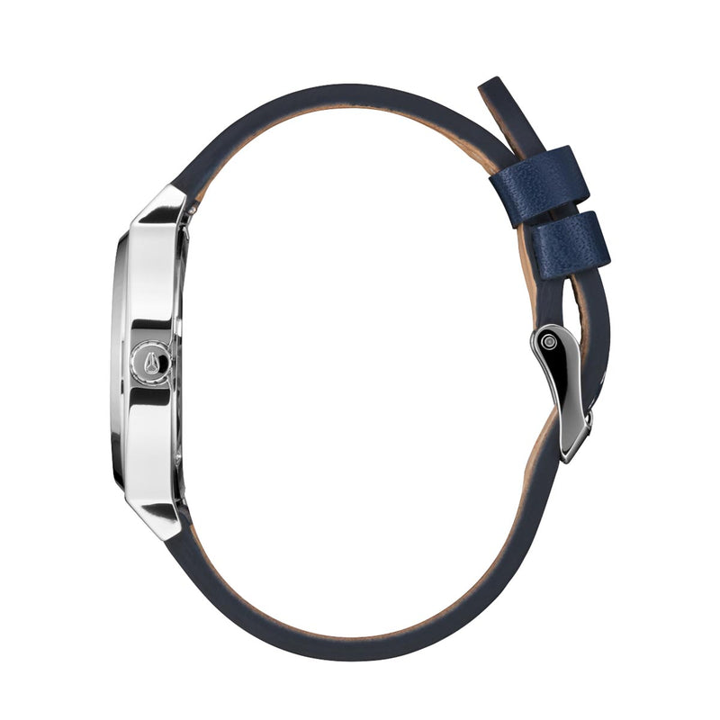Nixon Time Teller Leather Watch - Silver/Cloud/Indigo