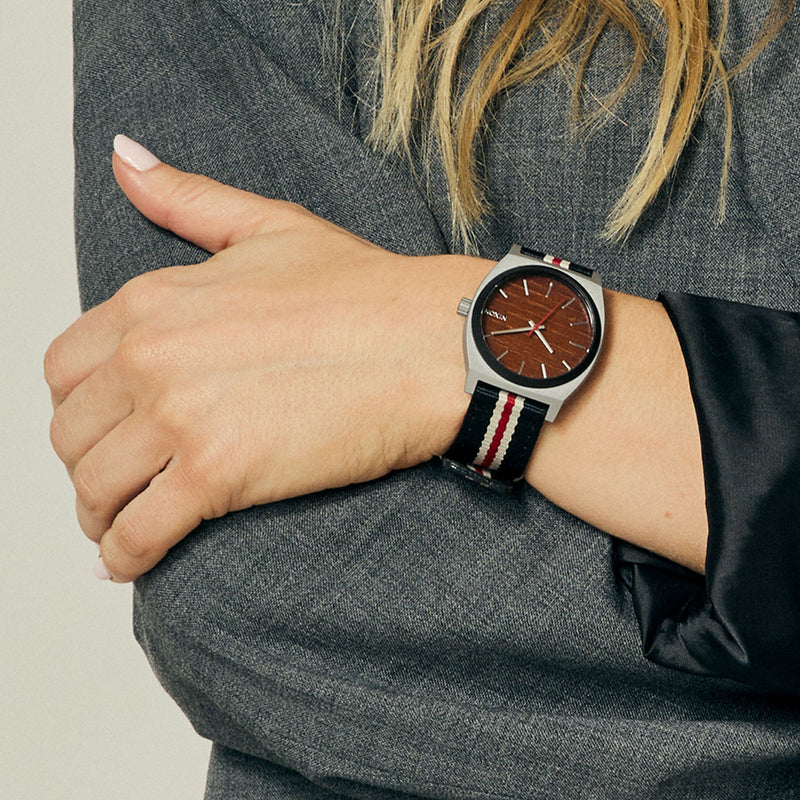 Nixon Time Teller Nylon Watch - Silver/Rosewood/Black Stripe