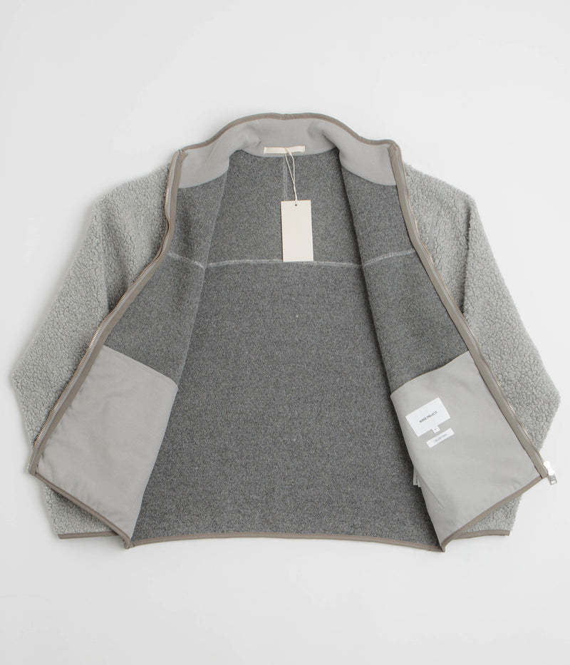 Norse Projects Bjorn Sherpa Wool Fleece Jacket in Grey Melange