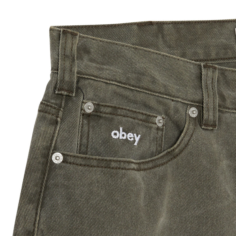 Obey Bigwig Baggy Denim Shorts - Black Olive Wrinkle Wash