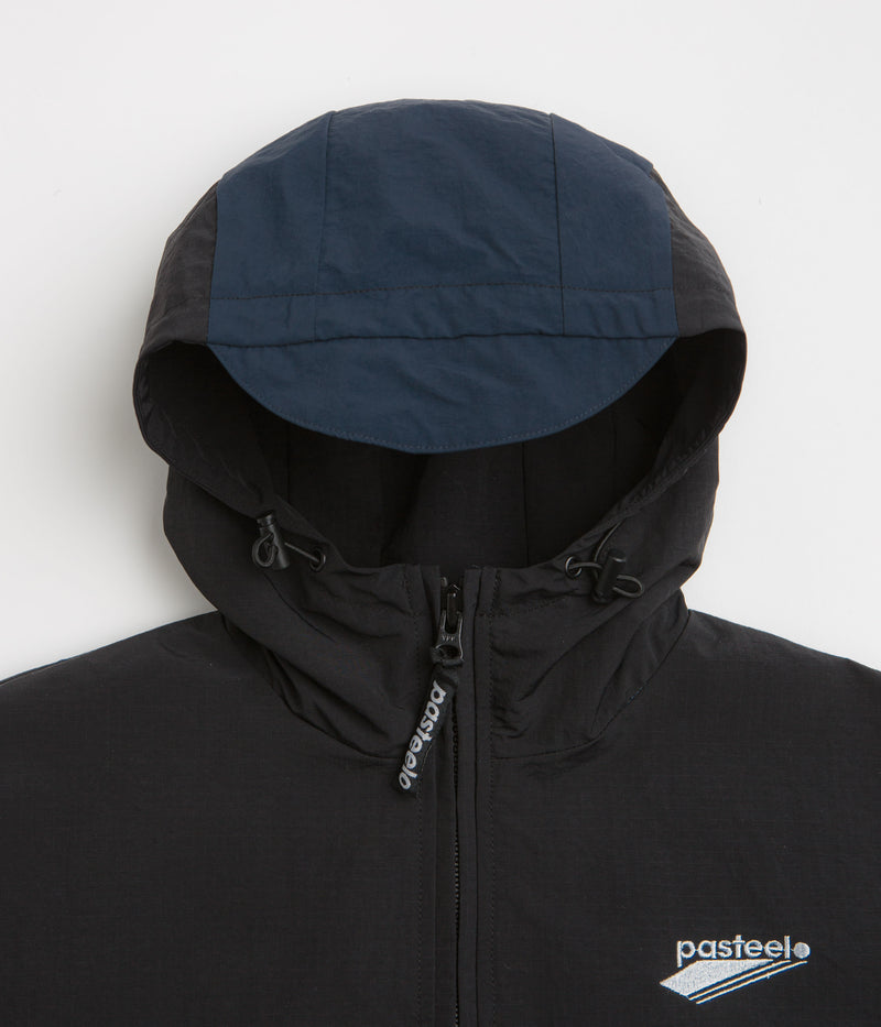 Pasteelo Hooded Windbreaker Jacket in Black and Navy