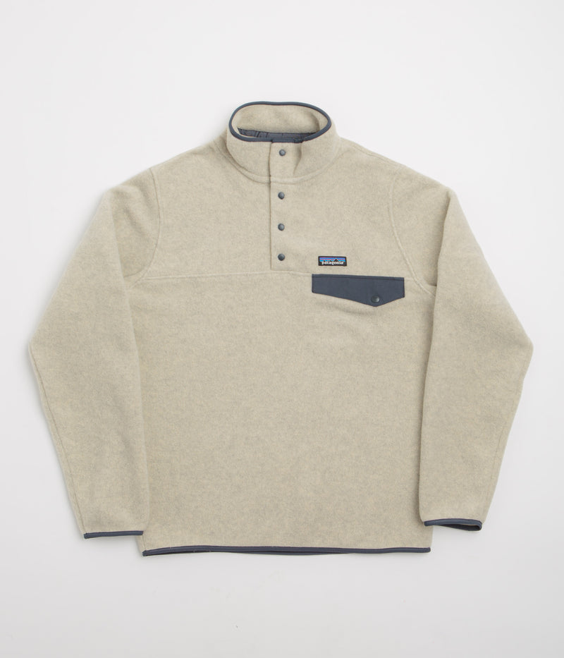 Patagonia Lightweight Synchilla Snap-T Fleece in Oatmeal Heather and Smolder Blue