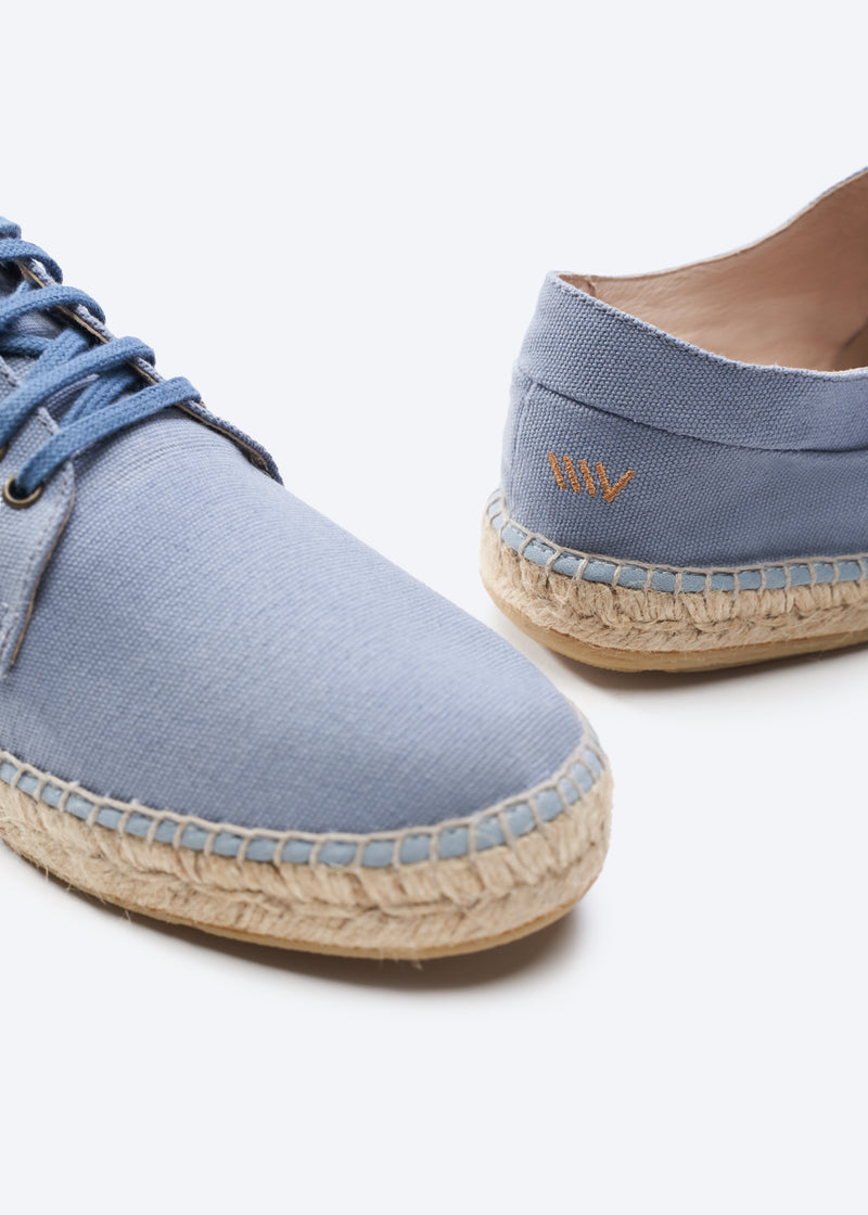 Pol Limited Edition Sky Blue Canvas Cord Laces Men Espadrilles Closed Toe Detail