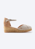 Pubol Limited Edition Silver Canvas Ankle Strap Women Espadrille Wedge