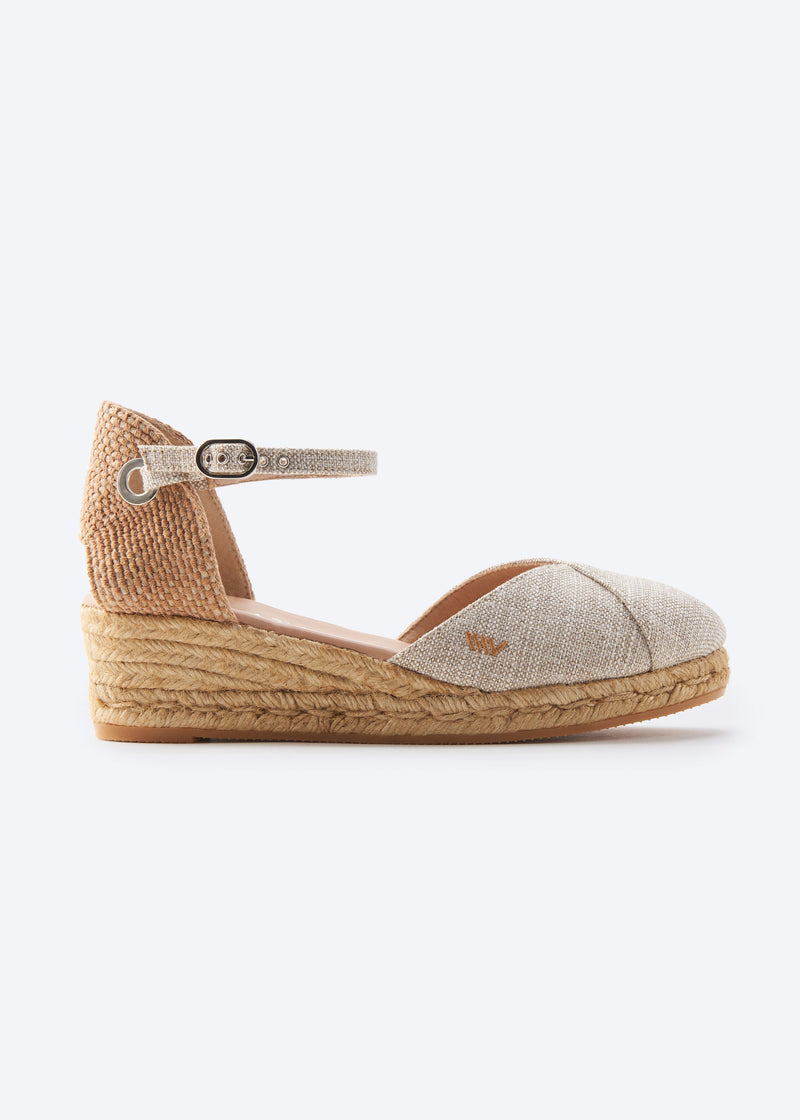Pubol Limited Edition Silver Canvas Ankle Strap Women Espadrille Wedge