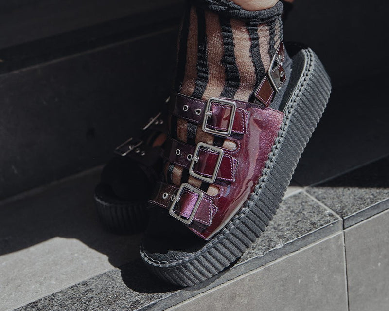 V3198L Purple Metallic 3-Buckle Mondo Sandal
