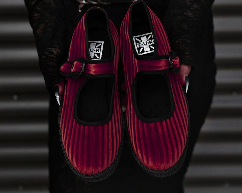 F3214L Red Corduroy Viva Low Mary Jane