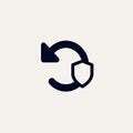Margauxs Return Protection icon features a black circular arrow with a shield, symbolizing secure returns—ideal for domestic return labels—on a light gray background.
