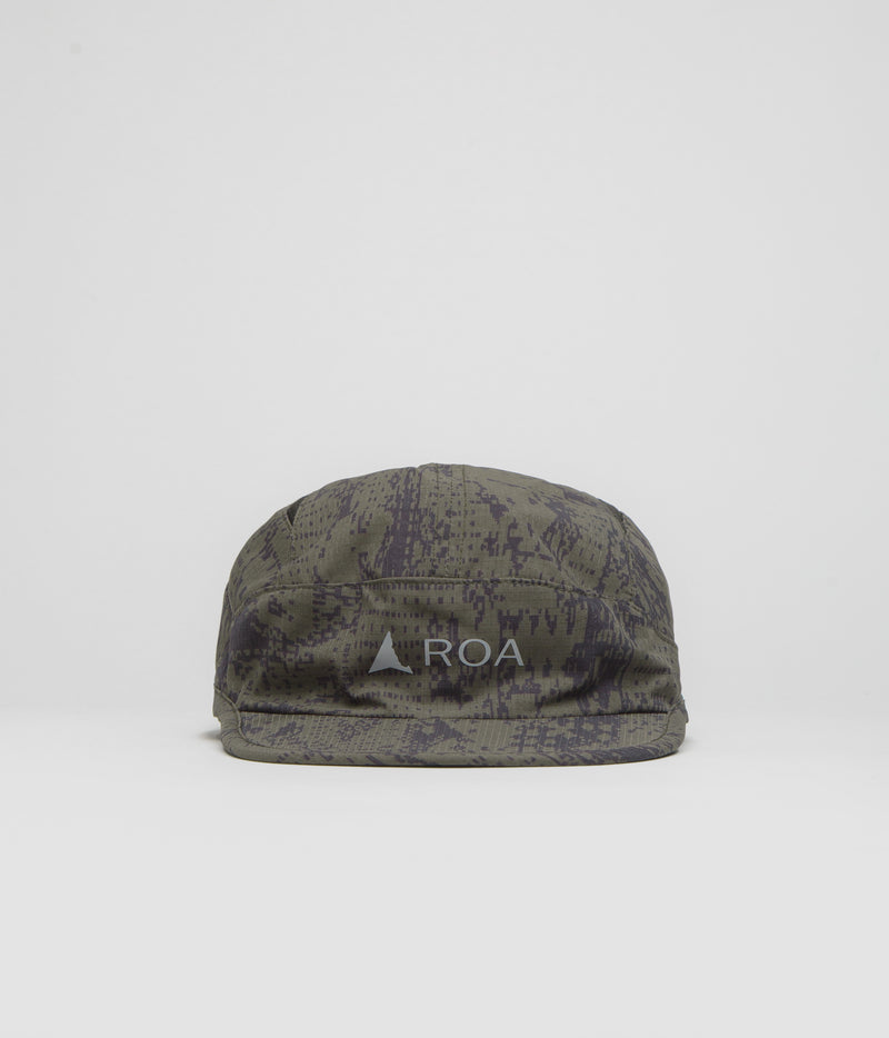ROA Bri Melted Print Open Weave Cap in Dark Olive