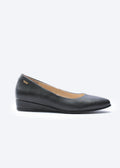 Roma Black Leather Slip On Women Flat Shoe