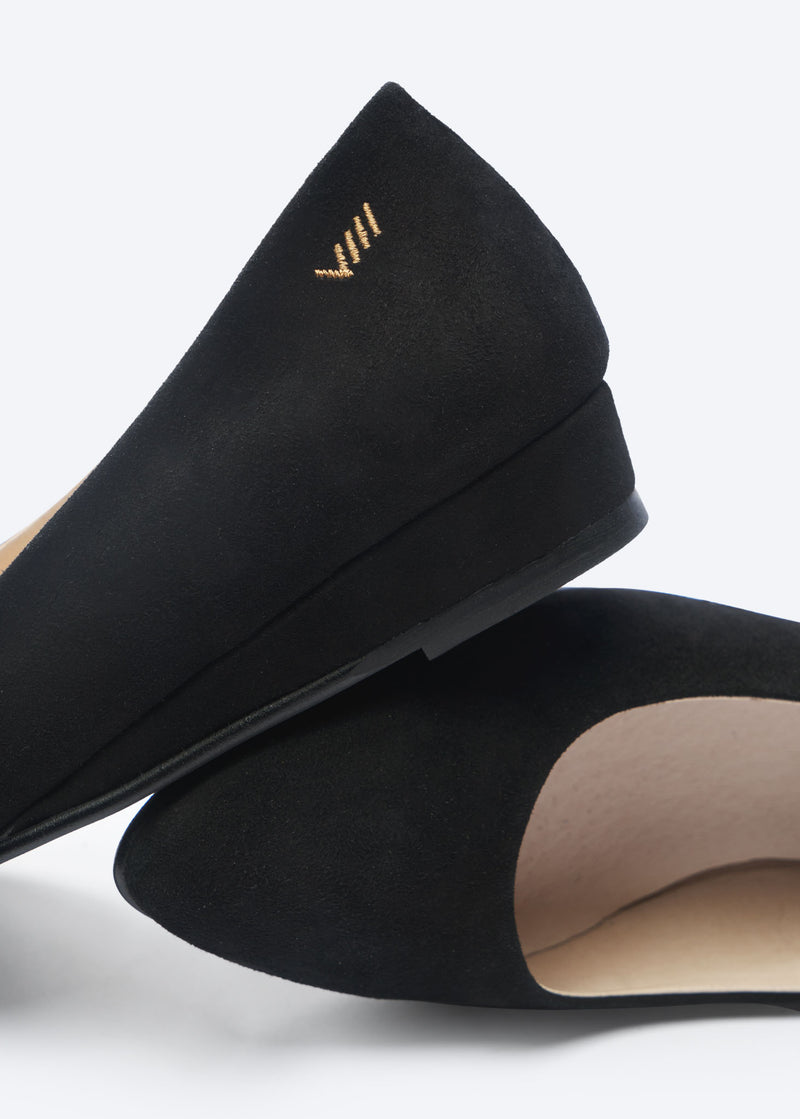 Roma Black Suede Slip On Women Flat Shoes Back Detail