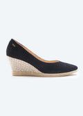 Roses V Cut Limited Edition Jacquard Bicolor Black Suede Slip On Women Espadrille Wedge