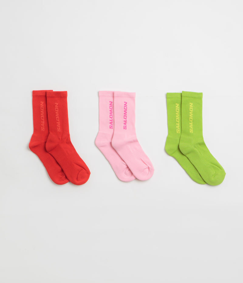 Salomon Everyday Crew Socks (3 Pack) in Flame Scarlet and Dark Citron / Fairy Tale
