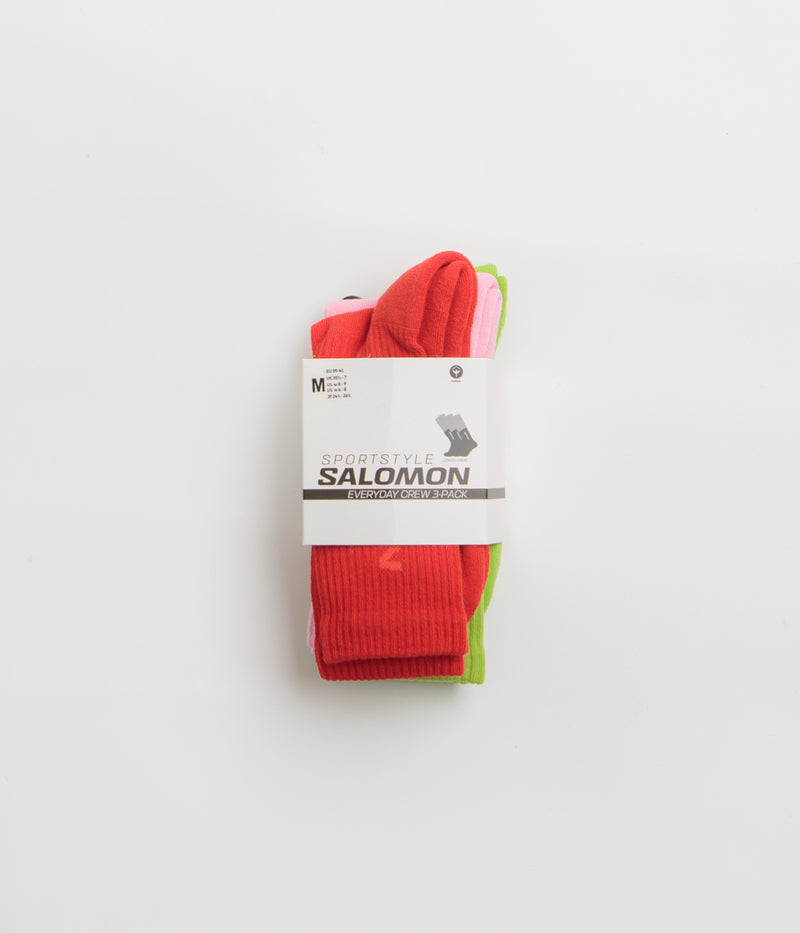 Salomon Everyday Crew Socks (3 Pack) in Flame Scarlet and Dark Citron / Fairy Tale