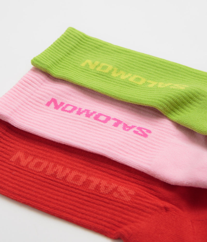 Salomon Everyday Crew Socks (3 Pack) in Flame Scarlet and Dark Citron / Fairy Tale