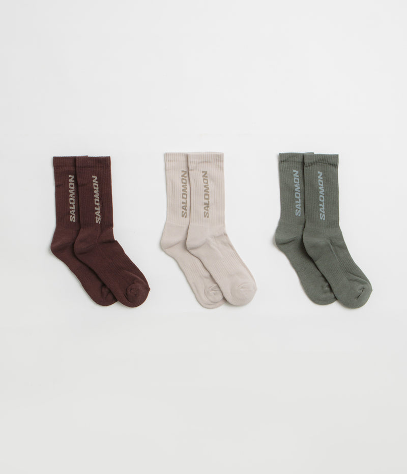 Salomon Everyday Crew Socks (3 Pack) in Silver Cloud and Sedona Sage / French Roast