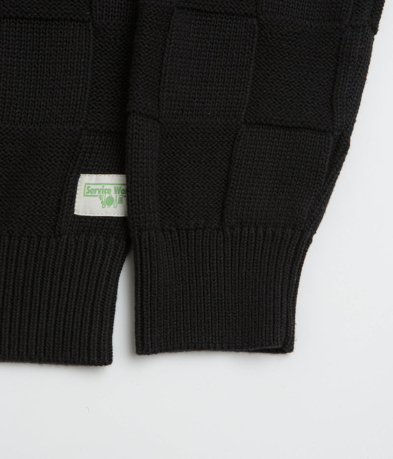 Service Works Check Knit Crewneck Sweatshirt in Black
