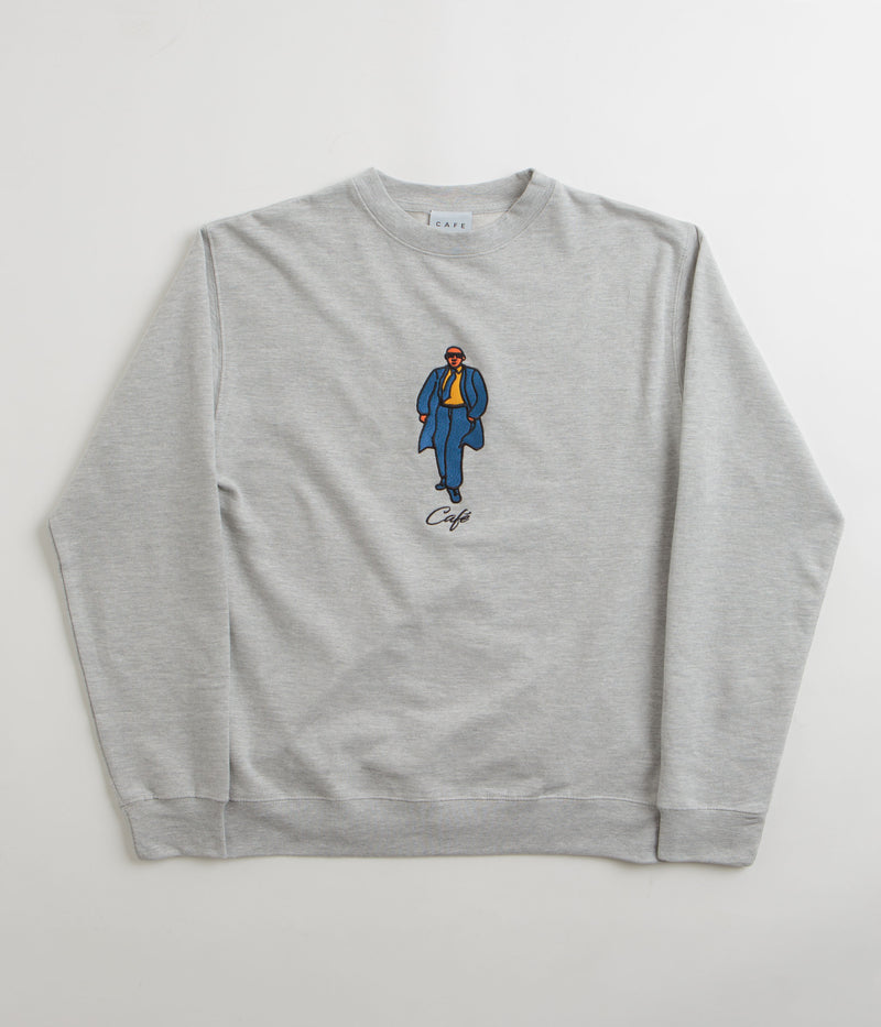 Skateboard Cafe Suit Embroidered Crewneck Sweatshirt in Heather Grey