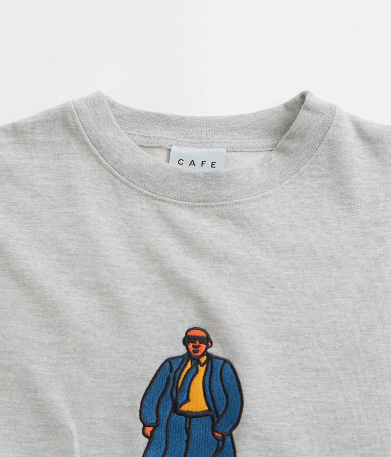 Skateboard Cafe Suit Embroidered Crewneck Sweatshirt in Heather Grey