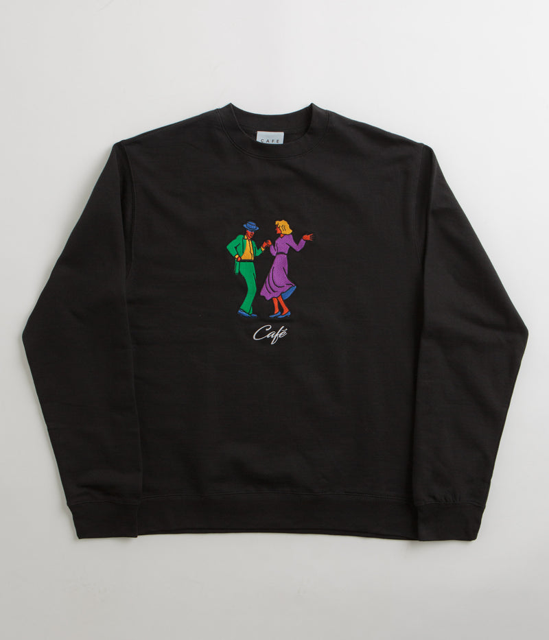 Skateboard Cafe Swing Embroidered Crewneck Sweatshirt in Black