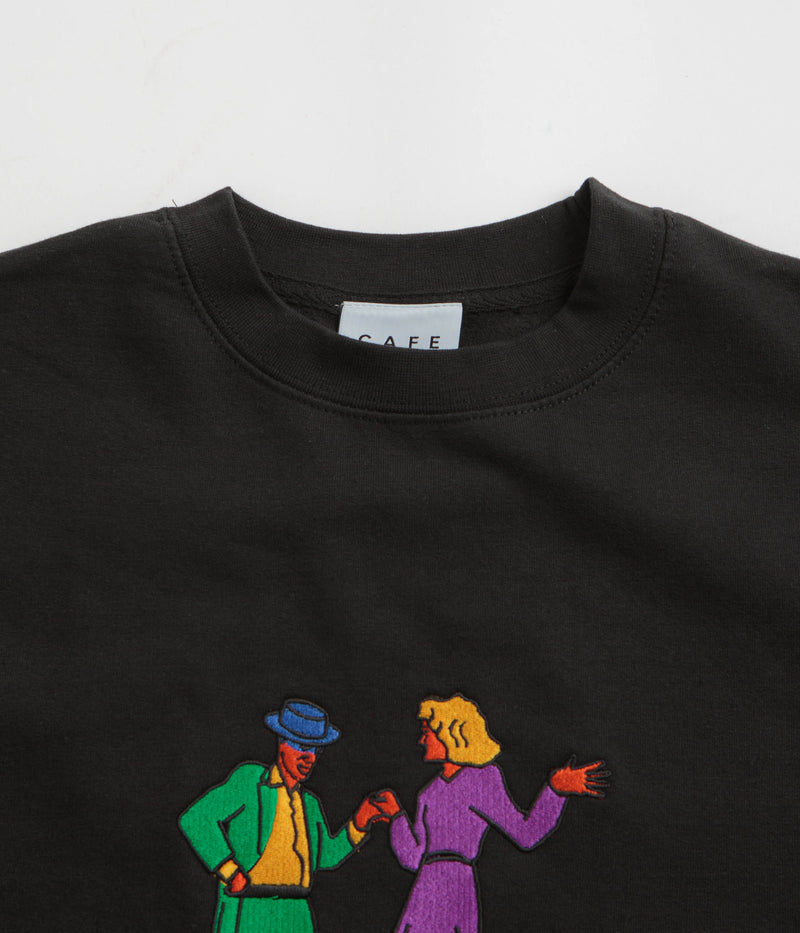 Skateboard Cafe Swing Embroidered Crewneck Sweatshirt in Black