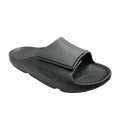 The Sovella Mens PF Velcro Slide Black features a Wide adjustable strap, textured footbed, arch support, and the SOVELLA name on the side—designed for exceptional comfort and recovery.