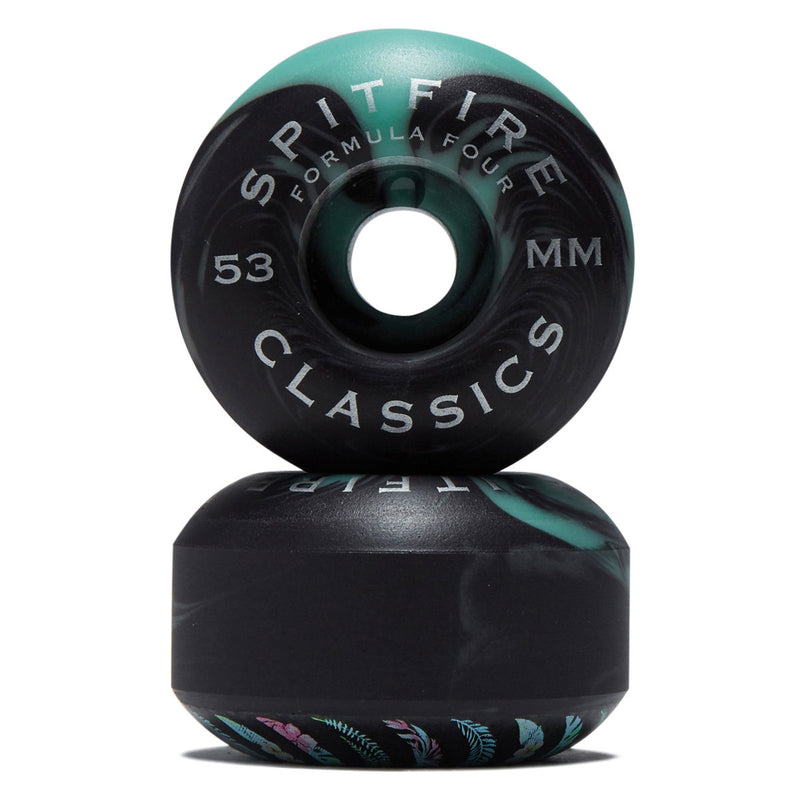 Spitfire Team Floral F4 99d Classic Skateboard Wheels - Teal/Black Swirl - 53mm