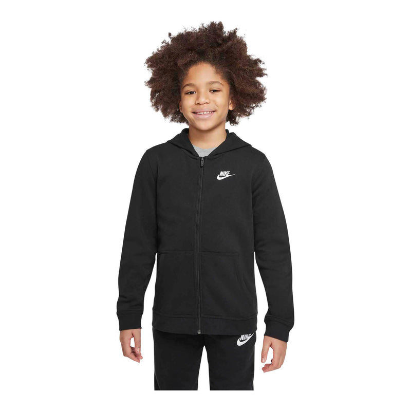 Sportswear Club 'Black' Big Kids' Full-Zip Hoodie