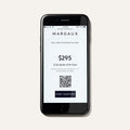 A smartphone displays The Bridal Atelier E-Gift Card by Margaux, valued at $295, with a redeemable code, QR code, and Start Shopping button on a white background—an ideal gift for luxurious bridal shoes.