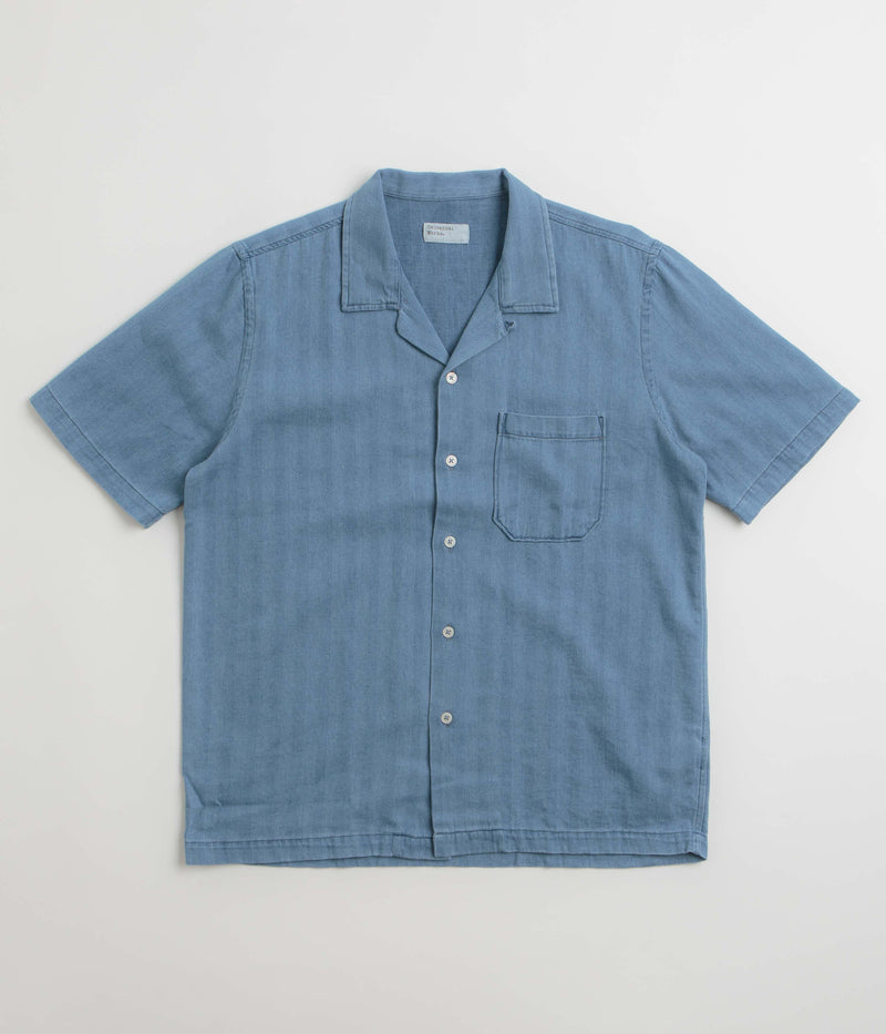 Universal Works Road Shirt in Washed Indigo and Herringbone