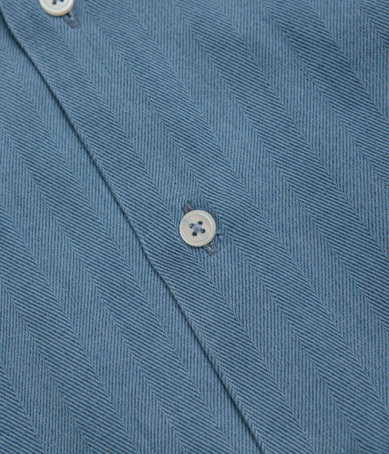 Universal Works Road Shirt in Washed Indigo and Herringbone