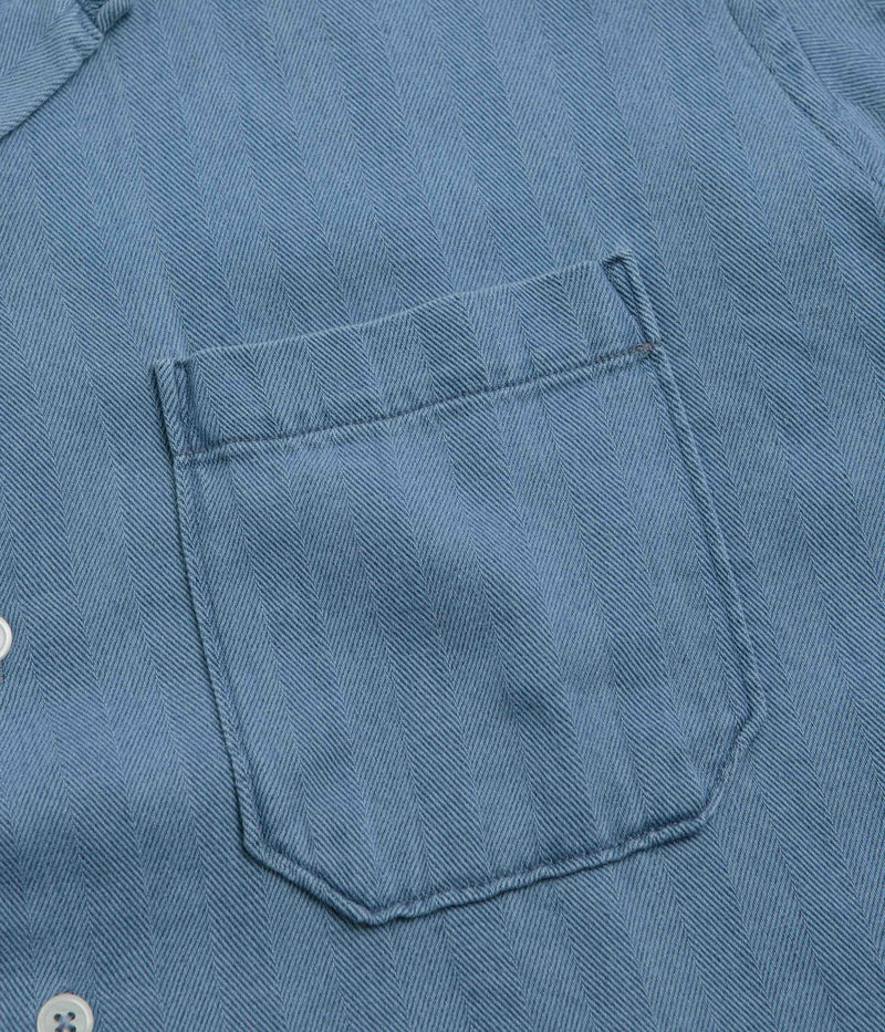 Universal Works Road Shirt in Washed Indigo and Herringbone
