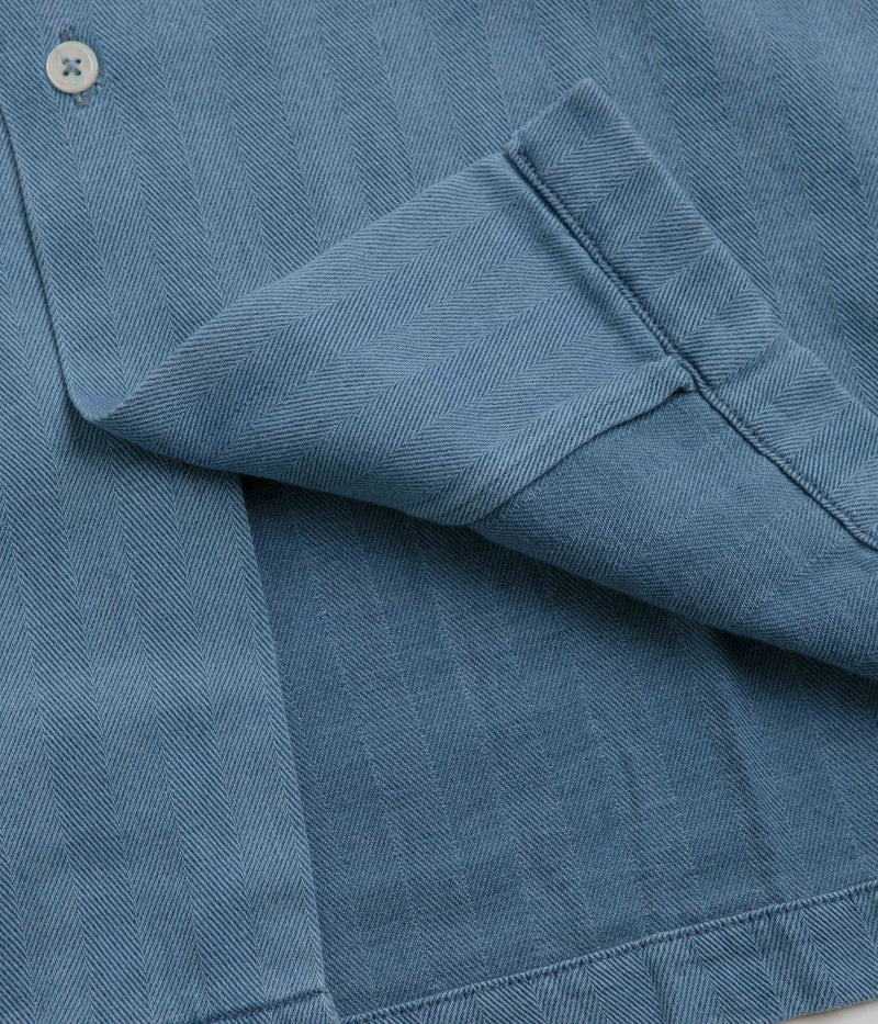 Universal Works Road Shirt in Washed Indigo and Herringbone