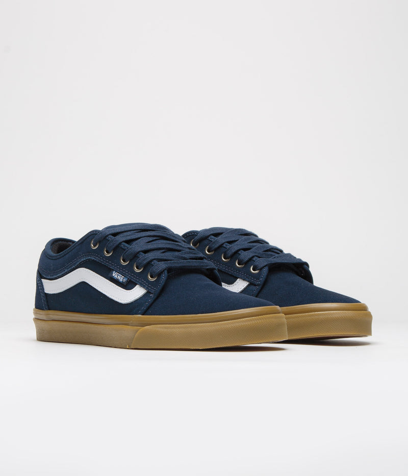 Vans Skate Chukka Low Sidestripe Shoes in Navy and Gum