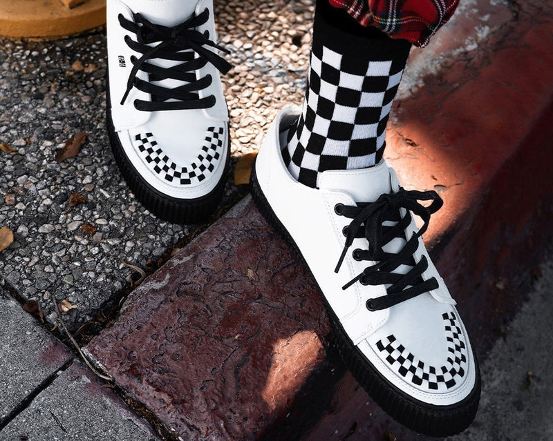 A3315 White Leather Lace-Up Creeper Sneaker