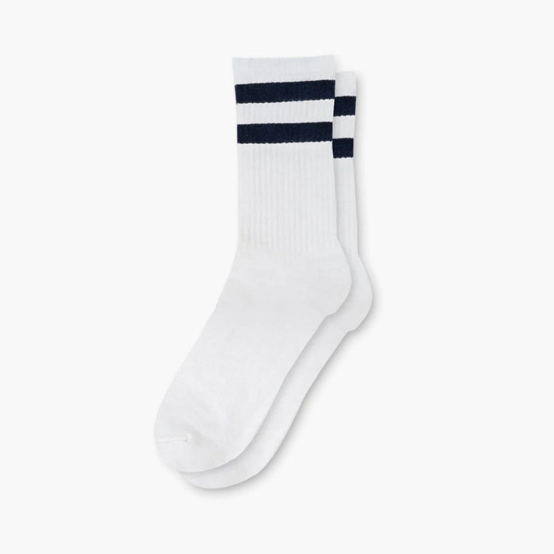 Women's Eco-Friendly Crew Socks | White + Navy
